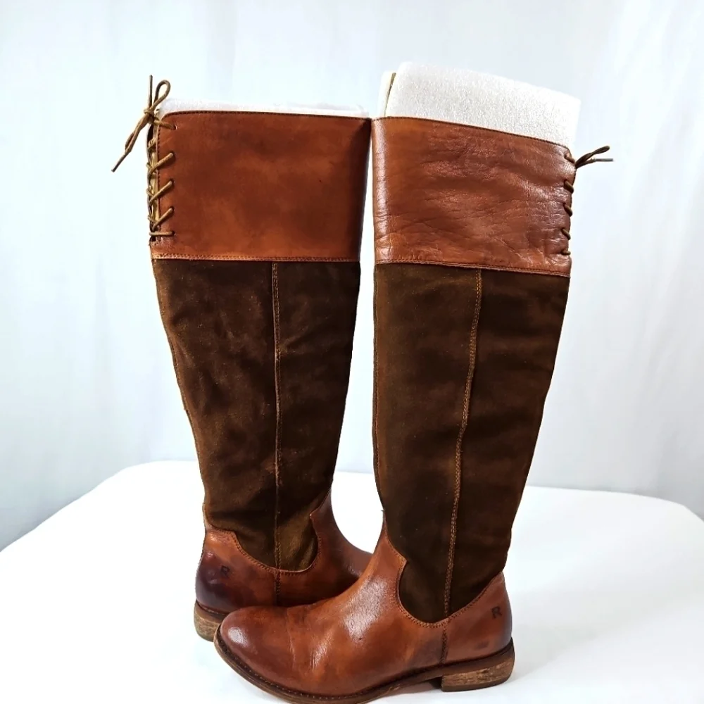 ROAN Brown Leather & Suede Cowgirl Boots Sz 6